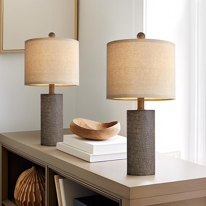 20.5" Farmhouse Lamp Small Table Lamps Set of 2 Resin Table Lamps for Living Room Bedroom Bedside Lamps Entryway Office Dorm Boho Nightstand Industrial End Side Table Lamps Gray - LeafyLoom
