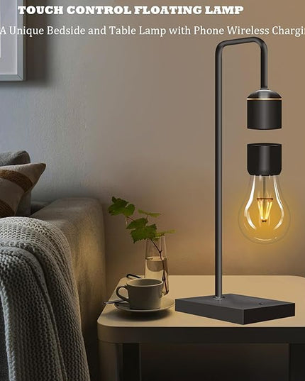 Magnetic Levitating Light Bulb Levitation Plastic Black Table Lamps Zero-Gravity Warm White LED Night Light Floating Lamp for Bedrooms Decoration Office Desk Toys Cool Festival Gifts - LeafyLoom