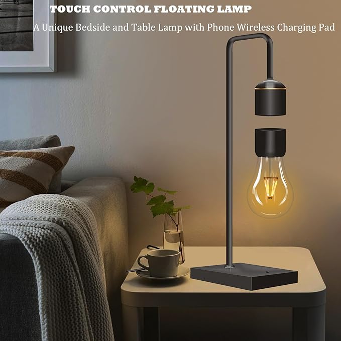 Magnetic Levitating Light Bulb Levitation Plastic Black Table Lamps Zero-Gravity Warm White LED Night Light Floating Lamp for Bedrooms Decoration Office Desk Toys Cool Festival Gifts - LeafyLoom