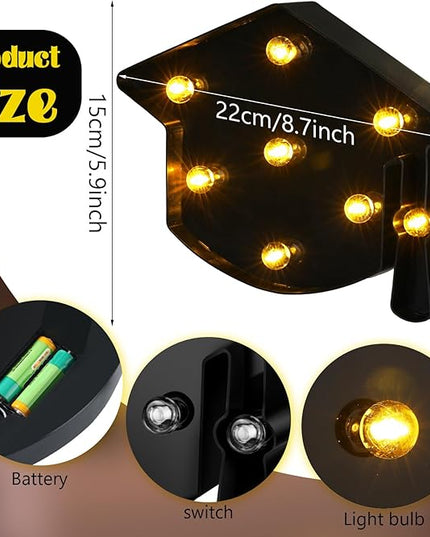VIHOSE Graduation Bachelor Cap Lights Sign Table Decoration Light up Decoration Battery Powered Graduation Hat for Home Bar Party Bedroom Tabletop Decoration Graduation Gift VIHOSE