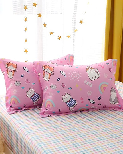 Pink Cats Comforter Set Twin Size for Girls Kids Teens 7 Piece Cute Animal Fish Butterfly Bed in A Bag Cartoon Rainbow Star Sun Heart Bedding Set All Season Lightweight - LeafyLoom