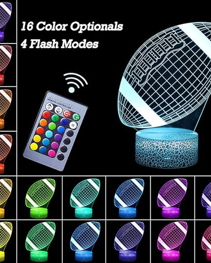 Football Night Light, 3D Illusion Lamp Football Lights for Kids Room, 16 Colors & Flashing Modes with Remote Control Opreated Dimmable Christmas Birthday Gifts for Boys Girls Kids Children Teen - LeafyLoom