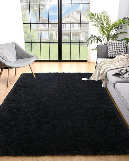 YOBATH Fluffy 8x10 Feet Area Rugs for Living Room Bedroom, Large Modern Soft Fuzzy Shaggy Carpet Shag Rugs Girls Boys Kids Nursery Dorm Room, Black - LeafyLoom