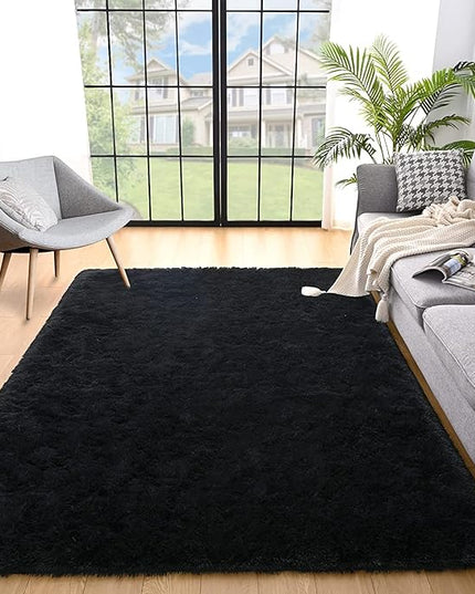 YOBATH Fluffy Shag Area Rug, Black Rugs for Bedroom 4x6 Feet, Plush Shaggy Rug for Living Room, Indoor Modern Bedside Rug for Kids Girls Boys Room, Shag Carpet for Dorm Nursery Room - LeafyLoom