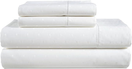 LANE LINEN 100% Egyptian Cotton Bed Sheets - 1000 Thread Count 4PC Queen Sheets Set, Long Staple Cotton Bedding Sheets, Sateen Weave, Luxury Hotel Sheets, Deep Pocket, Swiss Dot - White - LeafyLoom