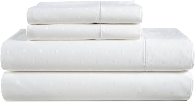 LANE LINEN 100% Egyptian Cotton Bed Sheets - 1000 Thread Count 4PC Queen Sheets Set, Long Staple Cotton Bedding Sheets, Sateen Weave, Luxury Hotel Sheets, Deep Pocket, Swiss Dot - White - LeafyLoom