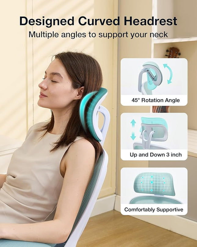 Ergonomic Office Chair with Tilt-Lock, Home Office Desk Chair with Auto Lumbar Support, High Back Mesh Desk Chair with Adjustable Headrest, Swivel Task Chair or Study Room Bedroom,Lake Blue - LeafyLoom