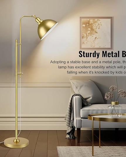 PARTPHONER Industrial Floor Lamp Adjustable, Rustic Farmhouse Reading Lamp in Aged Gold Finish, Modern Standing Lamp with Remote Control Metal Shade for Living Room Bedroom Study Room Office Hotel - LeafyLoom