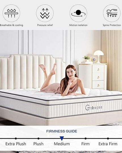 Queen Mattress, 12 Inch Size Gel Memory Foam Mattress, Individually Inner Spring Hybrid Mattresses, Medium Firm colchones in a Box, Pressure Relief - LeafyLoom