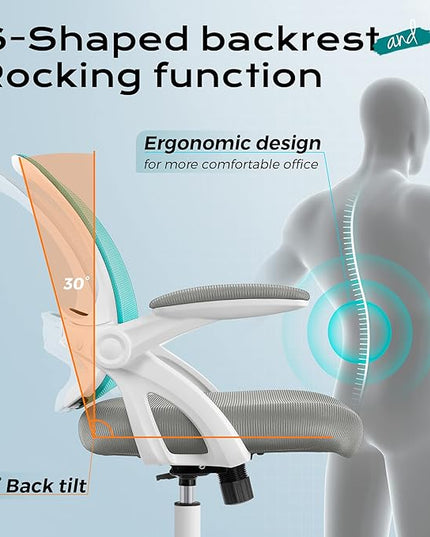 KERDOM Office Chair, Ergonomic Desk Chair, Mesh Computer Chair Height Adjustable, Comfy Swivel Task Chair with Wheels and Flip-up Arms - LeafyLoom