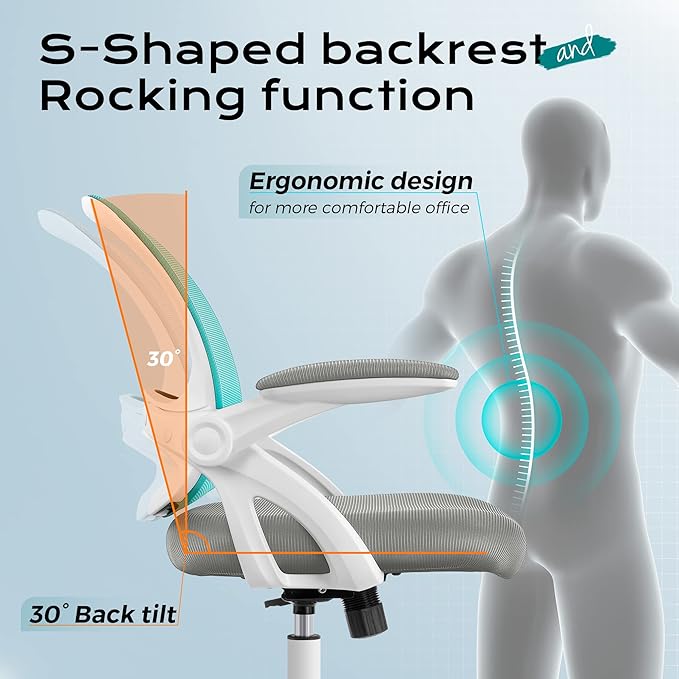 KERDOM Office Chair, Ergonomic Desk Chair, Mesh Computer Chair Height Adjustable, Comfy Swivel Task Chair with Wheels and Flip-up Arms - LeafyLoom