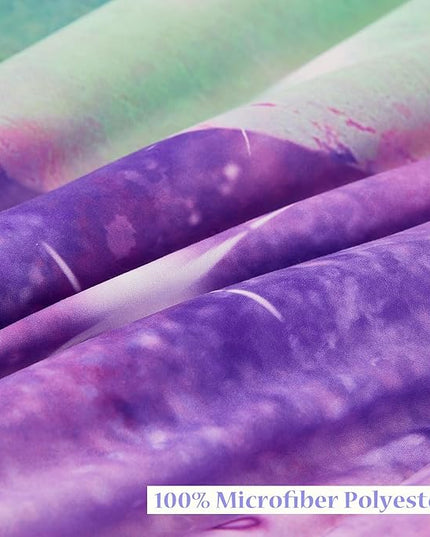 6Pcs Purple Rainbow Twin Size Bedding Set for Girls Gradient Glitter Kids Comforter Sets Tie Dye Girls Bed Set Sparkle Galaxy Bed in A Bag with Sheets - LeafyLoom