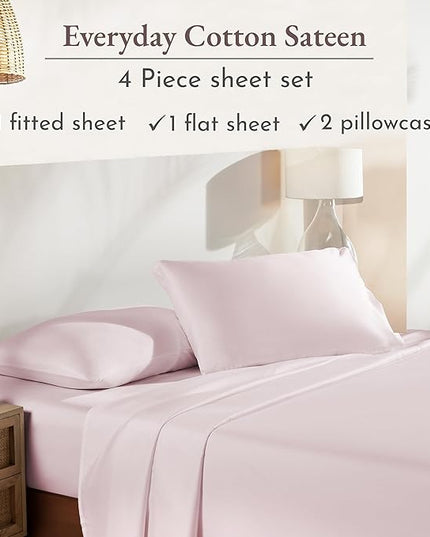 California Design Den Soft 100% Cotton King Sheet Set Pink Bed Sheets with Deep Pocket, 4 Piece Sheet Set with Sateen Weave, Cooling Sheets - Pink - LeafyLoom
