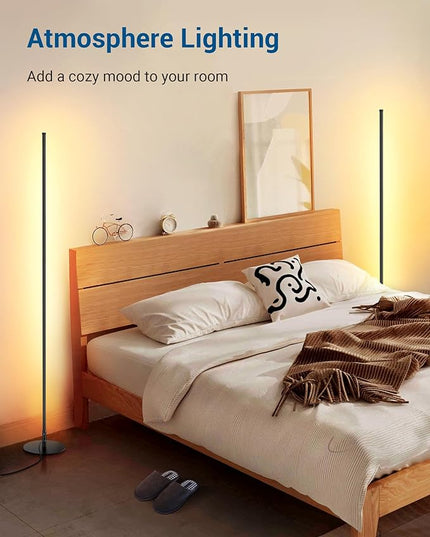 DEWENWILS LED Corner Floor Lamp, Set of 2 Modern Dimmable Mood Floor Light, 57.5" Minimalist Standing Tall Lamp for Living Room, Bedroom, Office, 3000K Warm White Light (Black) - LeafyLoom