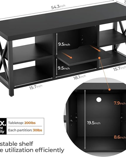 GreenForest TV Stand for TV up to 65 inches, Entertainment Center with 6 Storage Cabinet for Living Room, 55 inch Farmhouse Television Stands Console Table, Industrial TV stands for Living Room, Black - LeafyLoom
