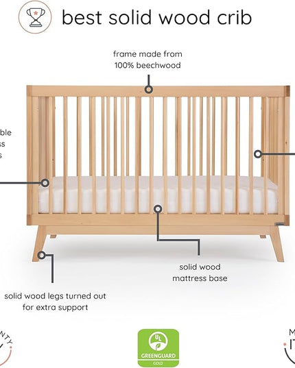 dadada Baby Soho 3-in-1 Convertible Crib to Toddler Bed – Wooden Crib Made in Italy, GREENGUARD Gold Certified Small Baby Crib – Baby-Safe Finish, Modern Design (Natural) - LeafyLoom
