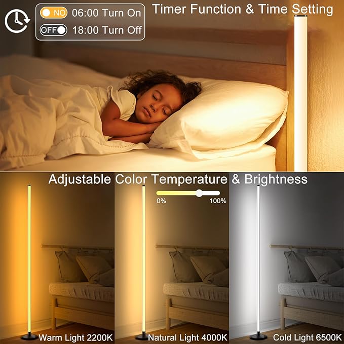 Buyya LED RGB Corner Floor Lamp, 50 Inch Upgrade RGB Corner Lights 16 Million Colors Changing Music Sync with Smart APP Atmosphere Lighting Smart LED Floor Lamps for Living Room Bedroom - LeafyLoom