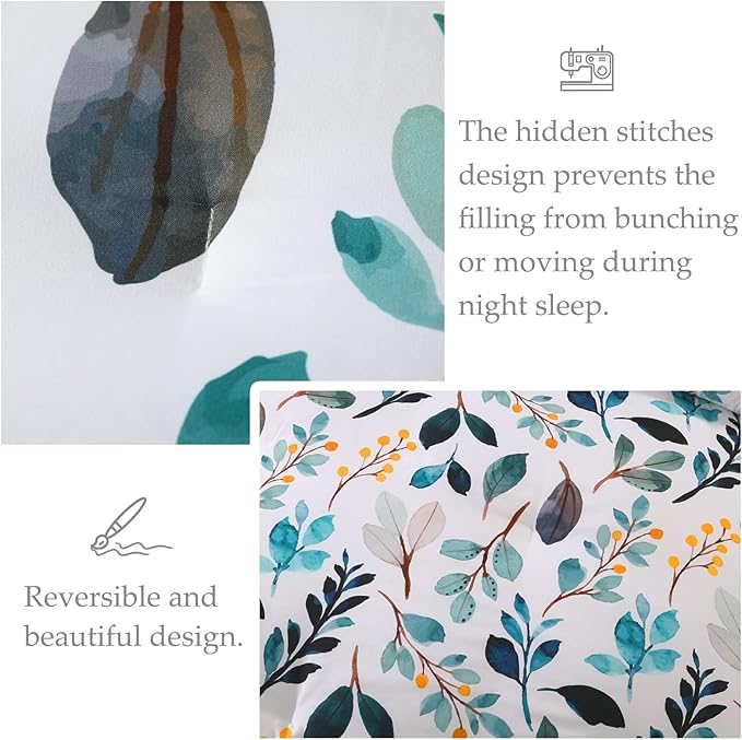 Whale Flotilla Queen Full Comforter Set, Soft Reversible Navy Leaf Bedding Comforter Set with Botanical Pattern, 1 Micoriber Printed Comforter and 2 Pillow Shams, 3 Pieces - LeafyLoom