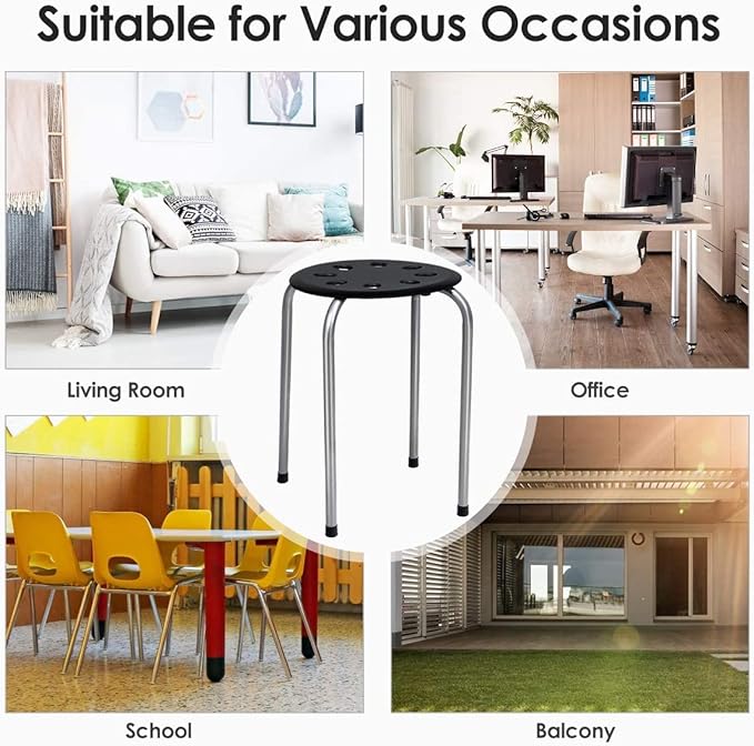 Hysache Plastic Stackable Stools Set of 6, 17.5inch Multipurpose Stool Chairs w/Metal Frame, X-Shape Connection, Non-Slip Feet, Backless Nesting Stool for Garden, Living Room, Home (Gray) HW64245 - LeafyLoom
