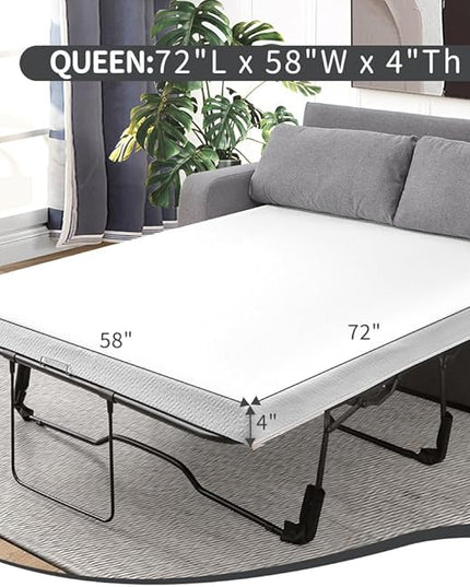 4Inch Memory Foam Sofa Bed Replacement Mattress for Queen Size Sleeper Sofa & Couch Beds - Made in USA - Washable Material/Non-Slip Base - Sofa Not Included - 72”L x 58”W x 4”H - LeafyLoom