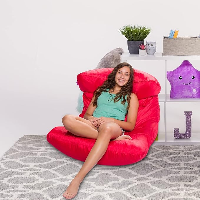Posh Creations Structured Comfy Seat for Bedrooms and Dorm Rooms, Large Bean Bag Chair, Laguna Lounger, Red - LeafyLoom