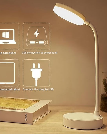 Small desk lamp USB rechargeable desk lamp with 3 color modes, dimmable learning lamp for learning, reading and writing, art and handicrafts, nail art, flexible gooseneck desk lamp - LeafyLoom