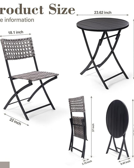 BACKYARD EXPRESSIONS PATIO · HOME · GARDEN 3 Pc 3 Piece Folding Outdoor Bistro, Wicker Furniture Table and Chairs for Garden, Backyard, Porch, Patio Conversation Set, Grey/Black - LeafyLoom