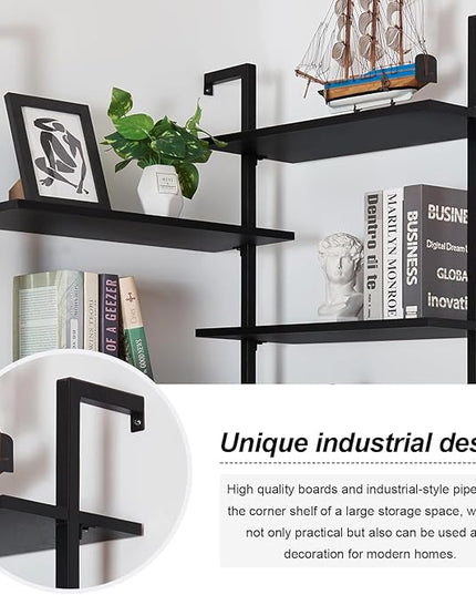 HOMISSUE Corner Bookshelf, 12-Tier L Shaped Bookshelf, Double Wide Corner Wall Mount Bookcase with Metal Frame and Wood, Modern Industrial Corner Shelf for Living Room, Kitchen, Home Office Black - LeafyLoom