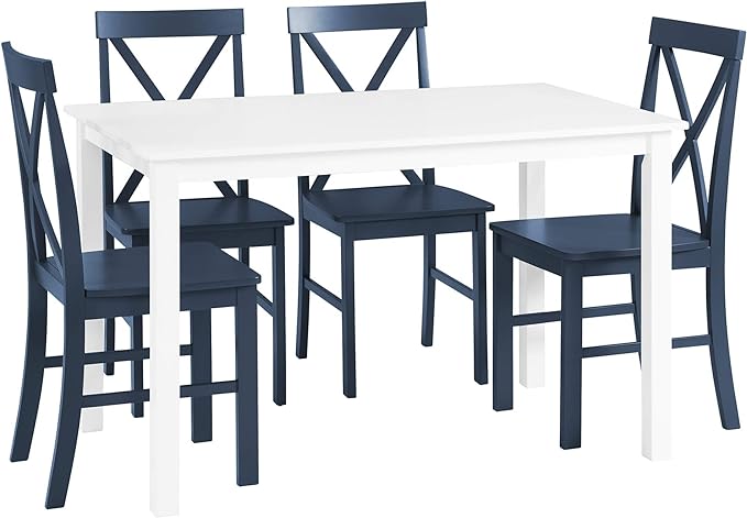 Walker Edison Bennet Bennett Farmhouse 5 Piece Table and X Back Chair Dining Set, Set of 5, Navy Blue - LeafyLoom