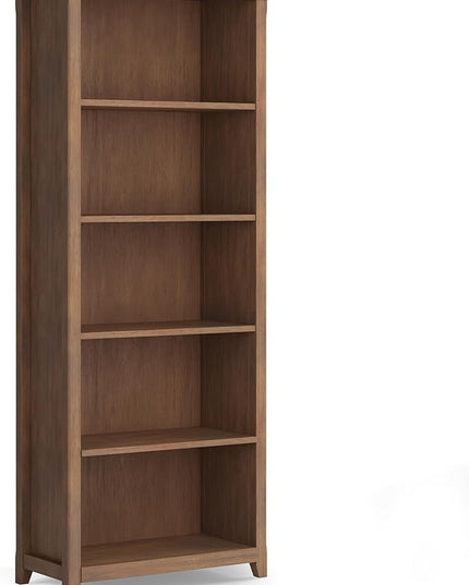 SIMPLIHOME Amherst SOLID WOOD 30 Inch Wide Transitional 5 Shelf Bookcase in Rustic Natural Aged Brown, for The Living Room, Study Room and Office - LeafyLoom