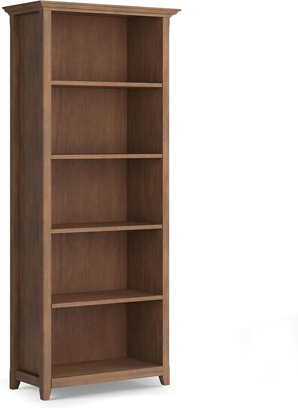 SIMPLIHOME Amherst SOLID WOOD 30 Inch Wide Transitional 5 Shelf Bookcase in Rustic Natural Aged Brown, for The Living Room, Study Room and Office - LeafyLoom