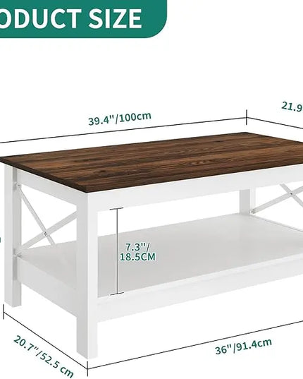 YITAHOME Coffee Table for Living Room,Modern Farmhouse Coffee Table with Storage,2-Tier Center Table for Living Room Wood Living Room Table Accent Cocktail with Sturdy Frame,Brown - LeafyLoom