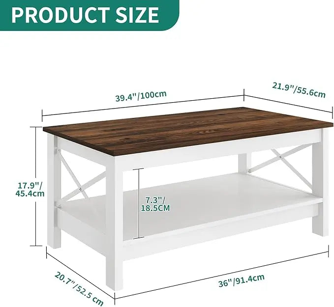 YITAHOME Coffee Table for Living Room,Modern Farmhouse Coffee Table with Storage,2-Tier Center Table for Living Room Wood Living Room Table Accent Cocktail with Sturdy Frame,Brown - LeafyLoom