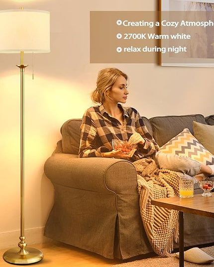 Luvkczc Modern Floor Lamp, 60" Standing Lamp for Living Room with Pull Chain Switch, Corner Tall Soft Lighting for Bedroom, Office, Dining Room, Farmhouse (Bulb Included),Gold - LeafyLoom