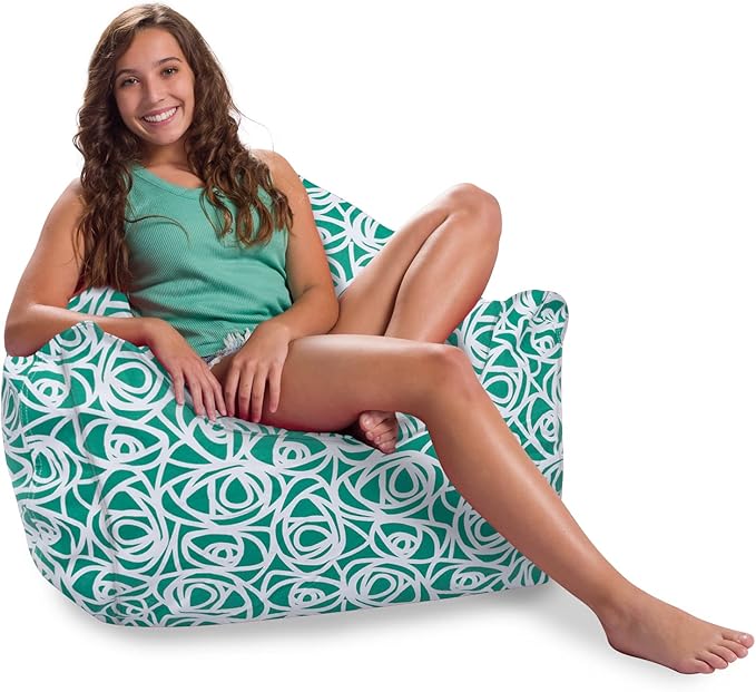 Posh Creations Structured Comfy Bean Bag Chair for Gaming, Reading, and Watching TV, Malibu Lounge, Canvas - Roses Mint - LeafyLoom