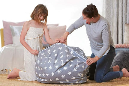 Aubliss Stuffed Animal Bean Bag Storage Chair, Beanbag Covers Only for Organizing Plush Toys, Turns into Bean Bag Seat for Kids When Filled, Large 38"-Canvas Stars Grey - LeafyLoom
