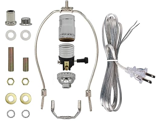 Floor Lamp Making Kit - Repair or Rewire Lamps with All Premium Essential Parts, 10 Inch Harp and Extra Long 12 Foot Cord Included (Silver) - LeafyLoom
