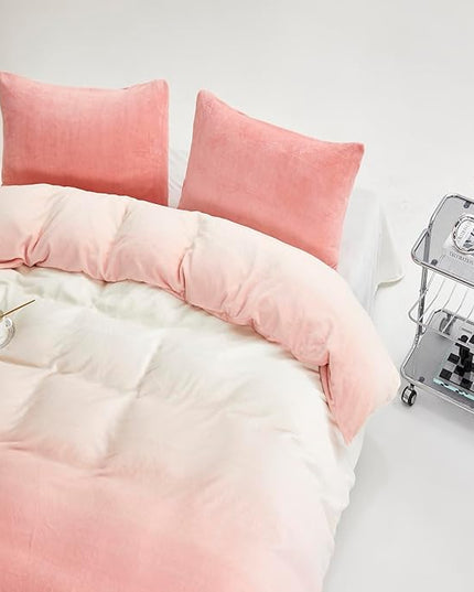 Wellboo Pink White Gradient Comforter California King White and Pink Fluffy Bedding Comforters Cal King Modern Bean Pink Gradient Flannel Quilts Farmhouse Watercolor Comforters Sherpa Fuzzy Plush Bed - LeafyLoom