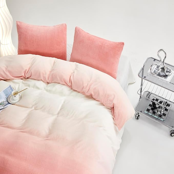 Wellboo Pink White Gradient Comforter California King White and Pink Fluffy Bedding Comforters Cal King Modern Bean Pink Gradient Flannel Quilts Farmhouse Watercolor Comforters Sherpa Fuzzy Plush Bed - LeafyLoom