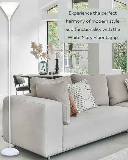 LIGHTACCENTS White Torchiere Floor Lamp - Floor Lamps for Living Room, Bedroom Standing Lamp, Modern Living Room Decor, 70-Inch Pole Light with Opal White Cone Shade - Stylish Tall Lamp - LeafyLoom