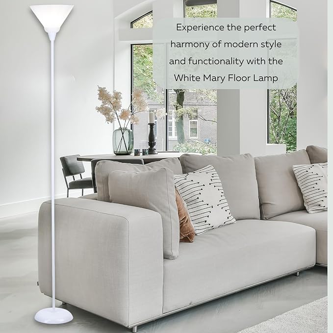 LIGHTACCENTS White Torchiere Floor Lamp - Floor Lamps for Living Room, Bedroom Standing Lamp, Modern Living Room Decor, 70-Inch Pole Light with Opal White Cone Shade - Stylish Tall Lamp - LeafyLoom