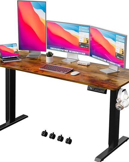 Electric Standing Desk 55 Inch, Ergonomic Height Adjustable Table with T-Shaped Metal Bracket Modern Computer Workstations for Home Office, Rustic Brown - LeafyLoom