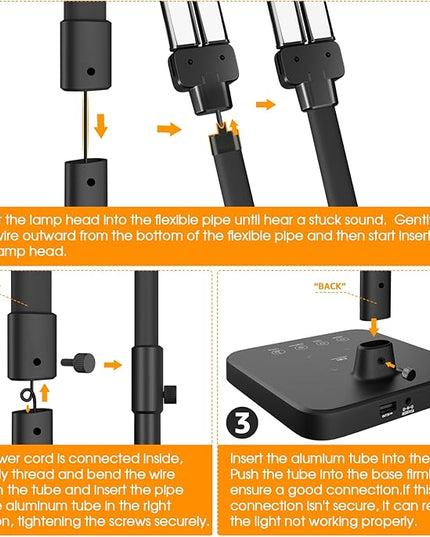 ShineTech LED Desk Lamp for Home Office, 24W Double Head Desk Light with Wireless Charging, USB Port, 25 Lighting Modes Adjustable Gooseneck Lamps - LeafyLoom