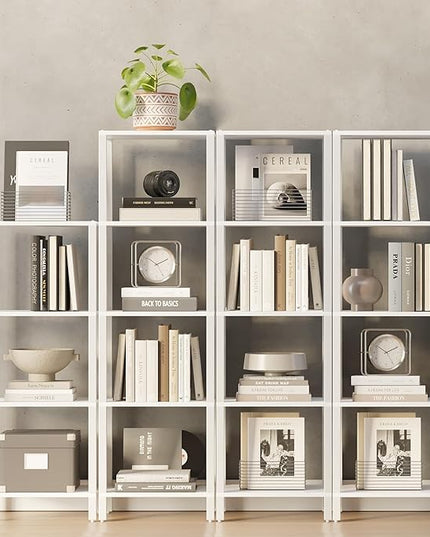 TUTOTAK Bookshelf, 5-Tier Tall Book Shelf, Narrow Bookcase for Small Space, DIY Stackable Bookshelf, for Living Room, Office, Study, Entryway, Industrial, White BS01BW005 - LeafyLoom