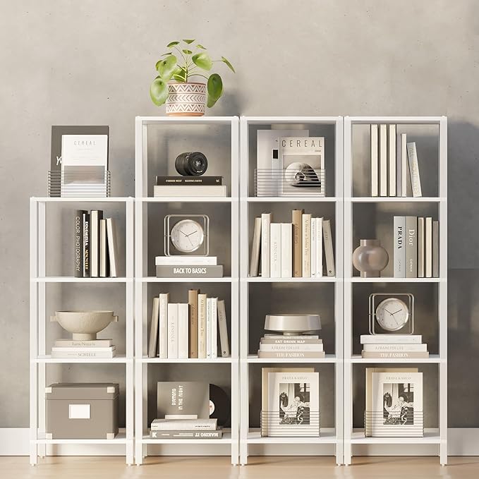 TUTOTAK Bookshelf, 5-Tier Tall Book Shelf, Narrow Bookcase for Small Space, DIY Stackable Bookshelf, for Living Room, Office, Study, Entryway, Industrial, White BS01BW005 - LeafyLoom