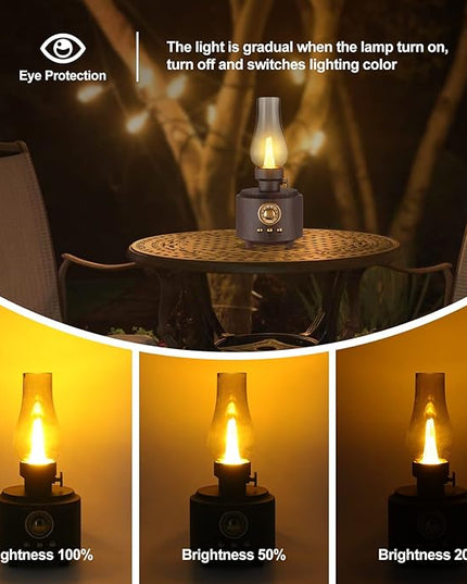 Vintage Table Lamp Retro Bluetooth Speaker Rechargeable Portable Night Light Flameless LED Oil Lamp Bedside Desk Lamp for Bedroom, Cafe, Bar, Desk Decor, Outdoor Camping Birthday Gift - LeafyLoom