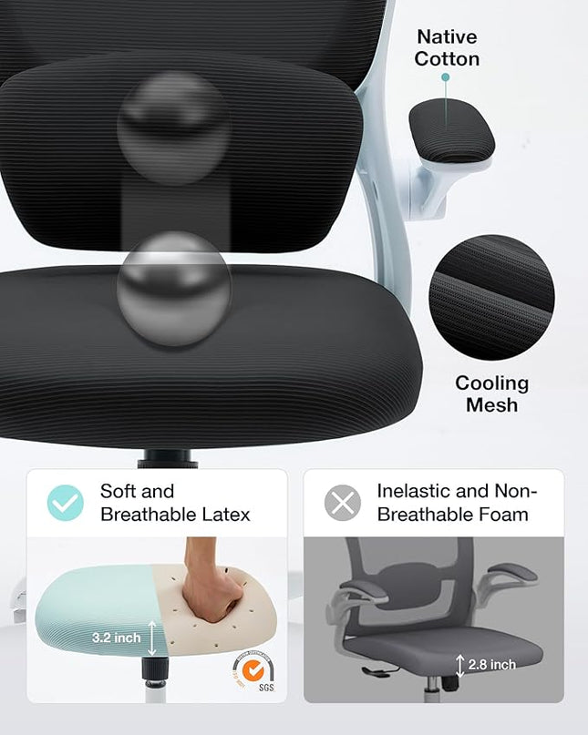 Ergonomic Office Chair with Tilt-Lock, Home Office Desk Chair with Auto Lumbar Support, High Back Mesh Desk Chair with Adjustable Headrest, Swivel Task Chair or Study Bedroom,Black and White - LeafyLoom
