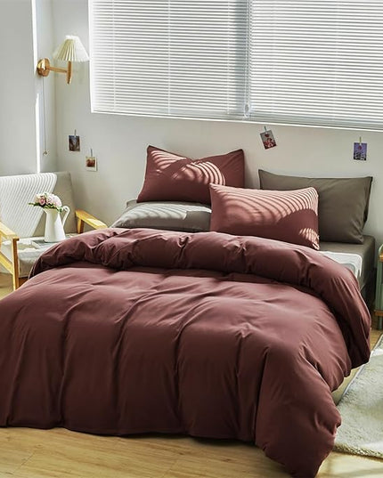 Brick Red Comforter Set Queen Clay Rust Red Color Bedding Set 3 PCs Solid Color Women Rust Red Blanket Set Solid Brick Red Comforter Set Queen Size Breathable Soft Bed Comforter Set - LeafyLoom
