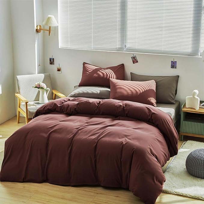 Brick Red Comforter Set Full Clay Rust Red Color Bedding Set 3 Pieces Solid Color Women Rust Red Blanket Set Solid Brick Red Comforter Set Full Size Breathable Soft Bed Comforter Set - LeafyLoom