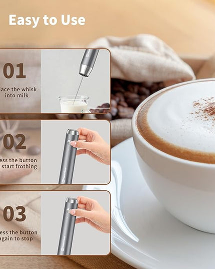 Maestri House Rechargeable Milk Frother with Stand, Handheld Electric Foam Maker Waterproof Detachable Stainless Steel Whisk Drink Mixer Foamer for Lattes, Cappuccino - LeafyLoom